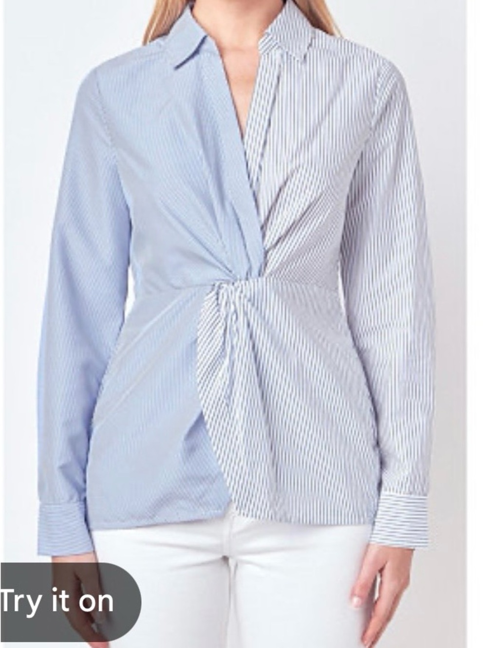 English Factory Blue & White Striped Asymmetric Button-Down Shirt